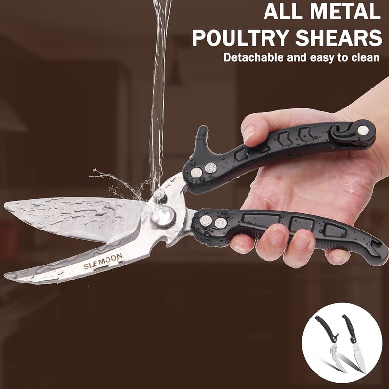 SLEMOON Heavy Duty Poultry Shears for Chicken Meat, Multipurpose Kitchen Scissors for Food, Herb Scissors With 5 Blades and Cleaning Comb, Cool Gadgets Tools 2024 Green, 2pcs Set, Black - Image 5